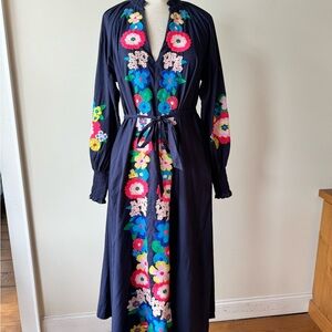 Boden Navy Floral Embroidered Maxi Dress